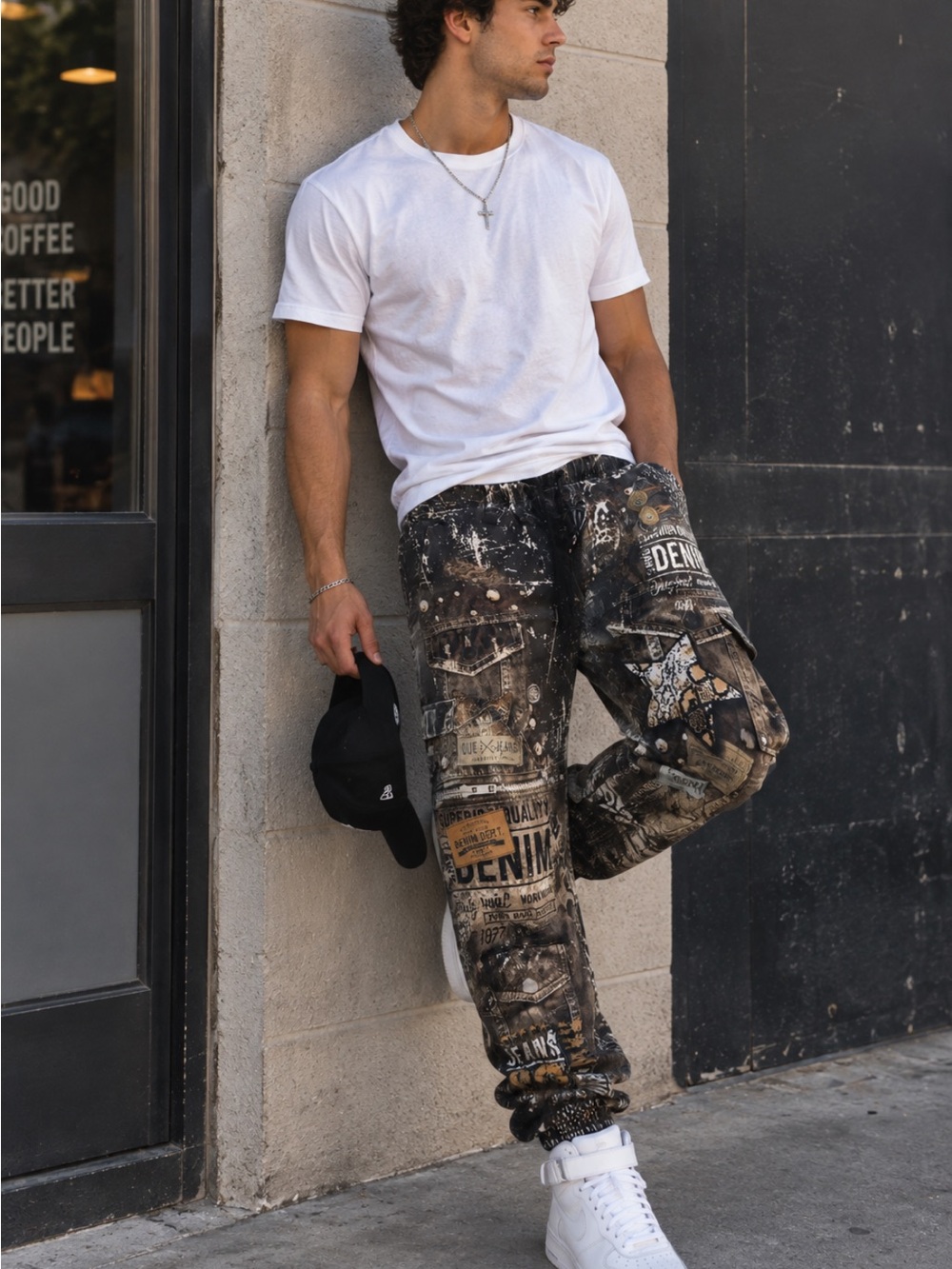 Men's Graphic Cargo Joggers in Black and Brown